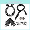 Conjunto de Acessórios de Fantasia Feminina Vintage dos Anos 50 com Luvas Elegantes e Lenço de Bolinhas