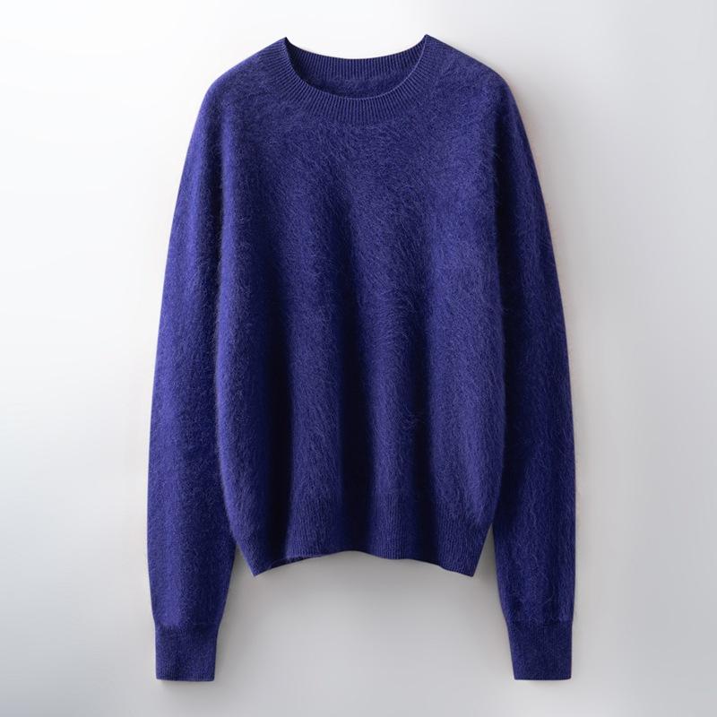 Autumn And Winter New Brushed Women'S Loose Round Neck Long Sleeve Solid Color Pullover Wool Bottoming Knitted Sweater