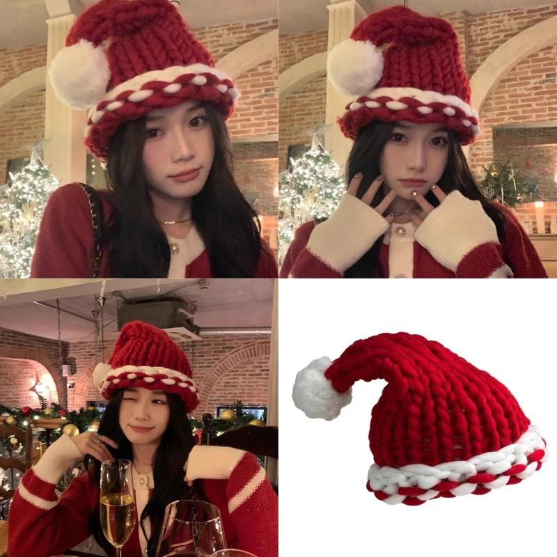 Christmas Santa Hat for Holiday Celebrations Festival Props Hat for Adult All Age Crochet Santa Caps Party Props Headwear