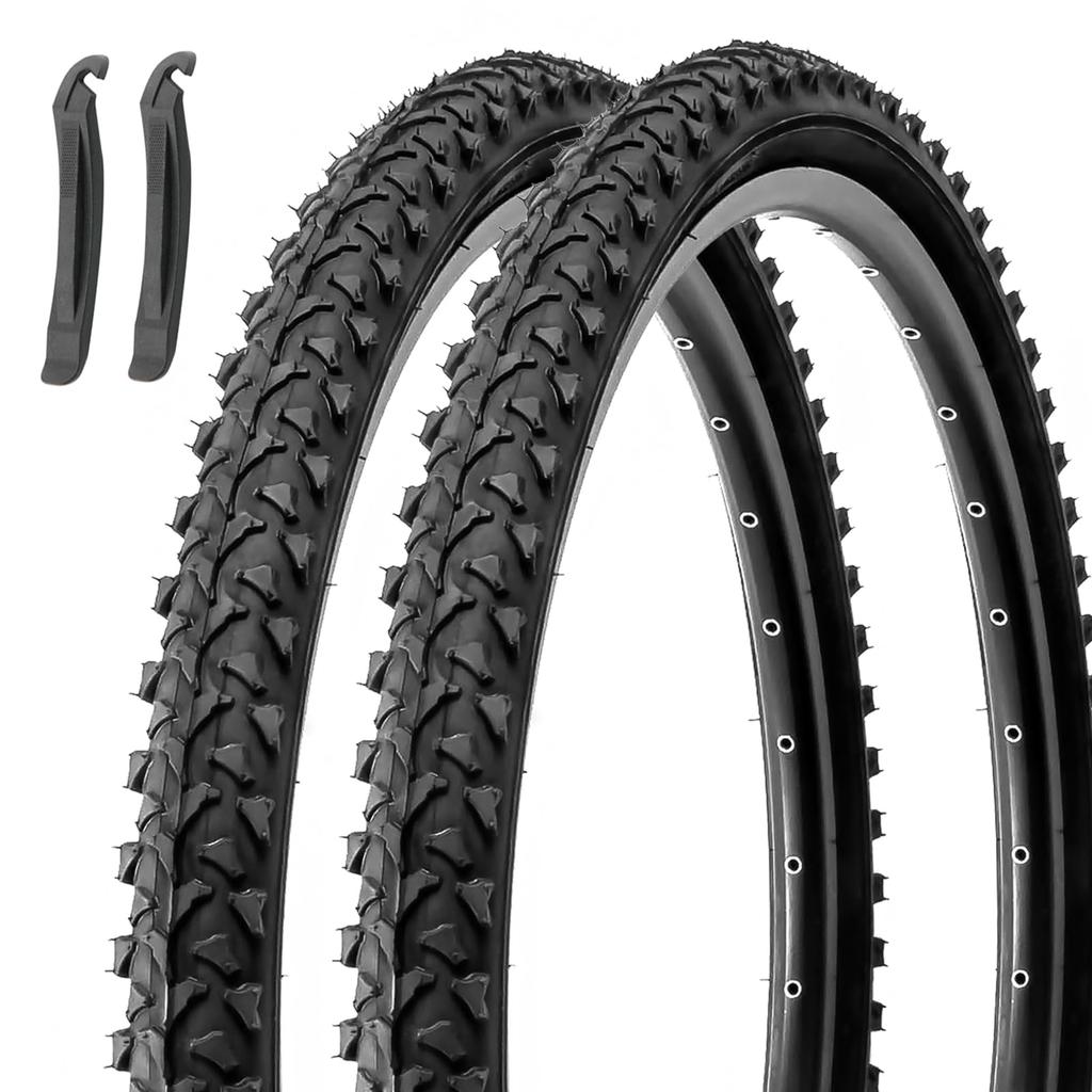 MOHEGIA Set of 2 26" Bicycle Tires: 26x1.95" Puncture-Resistant MTB Off-Road Tires - Foldable Replacement Tires and Tire Levers
