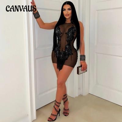 Rochie nouă cu mărgele transparente cu ciucuri de damă, pachet sexy, fustă subțire fără mâneci