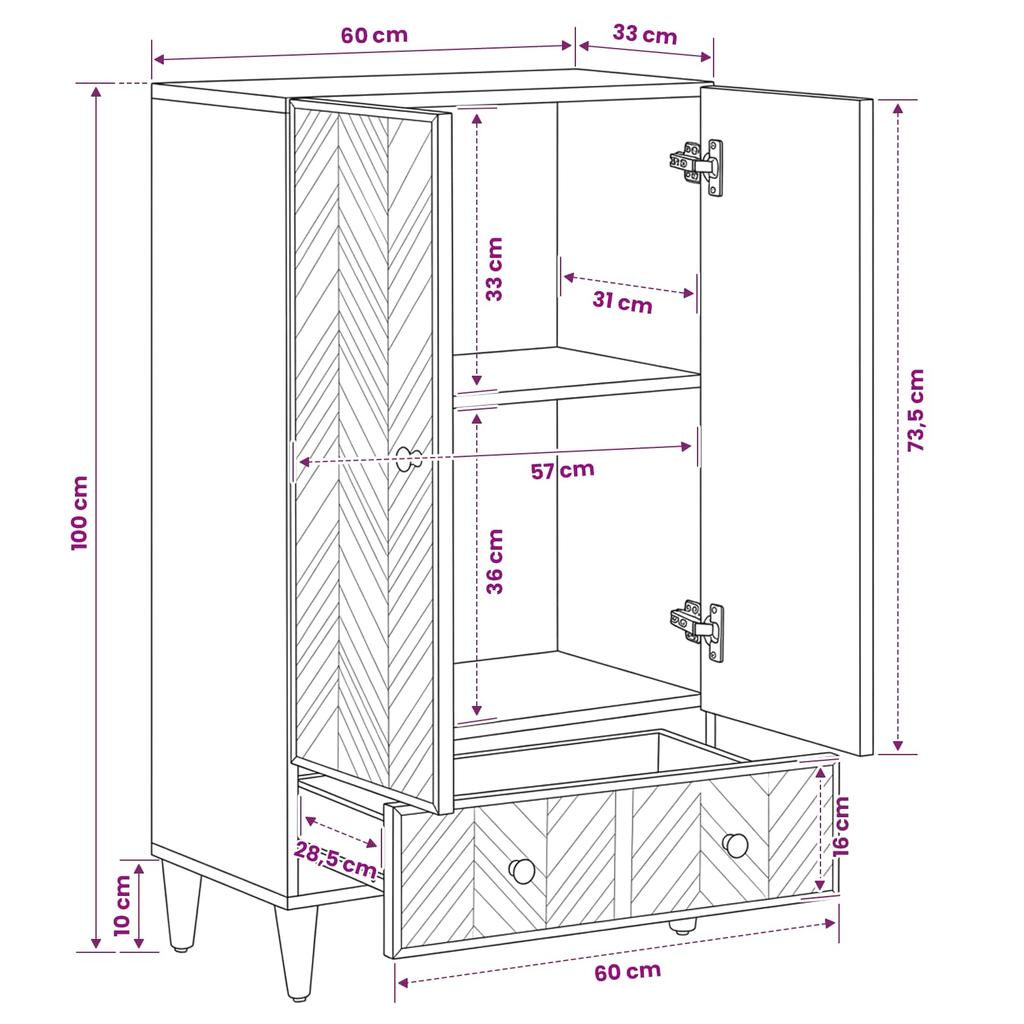 Storage Cabinet In Brown 60 X 33.5 X 100 Cm Solid Mango Wood