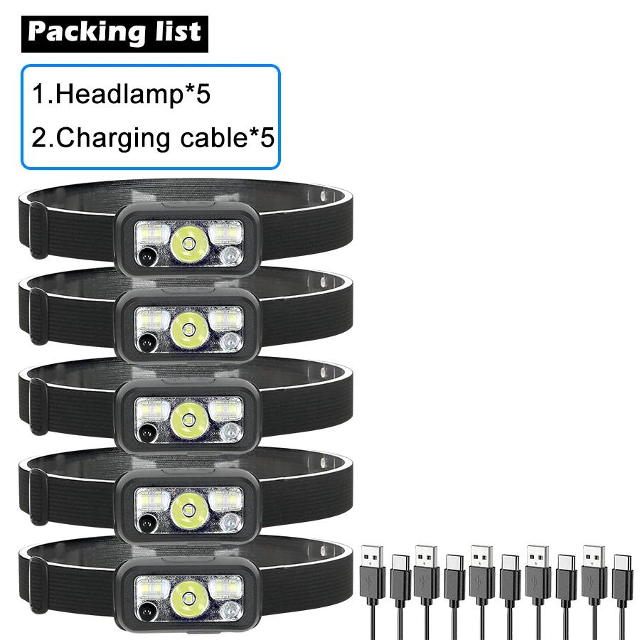 Mini Rechargeable Powerful Sensor Headlamp USB Head Flashlight Torch Headlights LED Head Light Camping Search Light