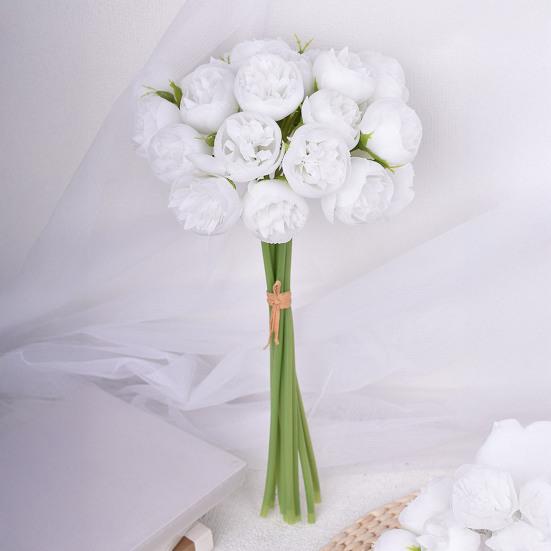 Artificial Flower Bouquet 27 Head Realistic Fake Silk Flower Home Office Wedding Party Table Centerpiece DIY Vase Faux Bloom Decoration