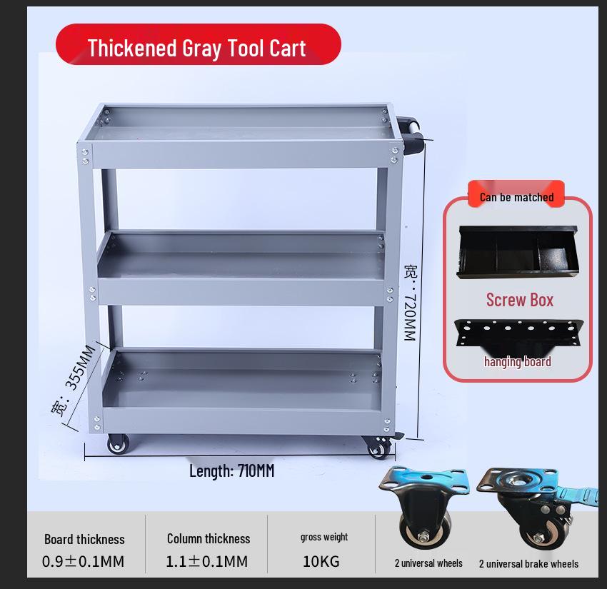Heavy-Duty Three-Tier Mobile Tool Cart for Auto Repair and Maintenance