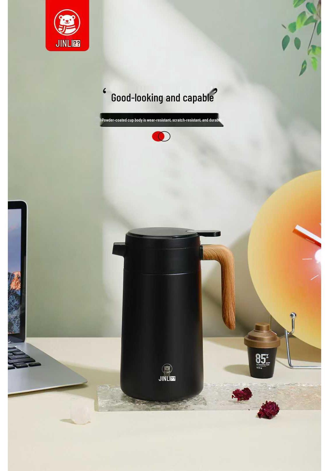 Термос-бутылка Jinli Kuangdi 1,0 л для кофе и чая 1L чёрный