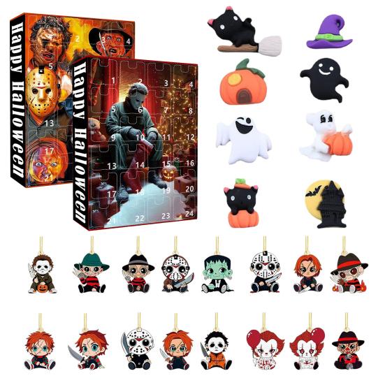 Halloween Adventskalender 2025 24 Tage Countdown-Kalender mit 24 Sammler-Horror-Anhängern/Ohrringen Überraschungsgeschenke für Halloween-Dekoration