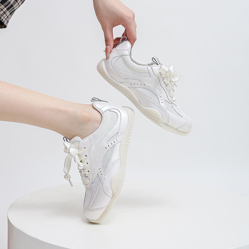 Popular Ballet Training Shoes Women's Shoes Flat Mesh Breathable Silver Pearl Lace-up Lightweight Sports and Leisure Shoes