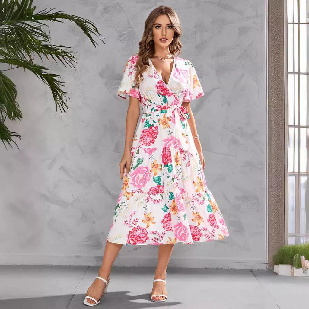 2025 New Fashion Trend Dresses Spring Summer Printed Waist Dresses Fashion Women's