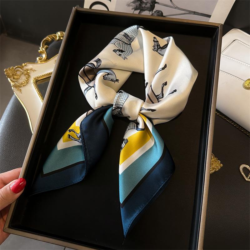 Hot-Selling Horse Small Square Scarf Simulation Silk Printing Silk Scarf Women'S Spring And Summer Scarf Temperament Versatile Decorative Scarf