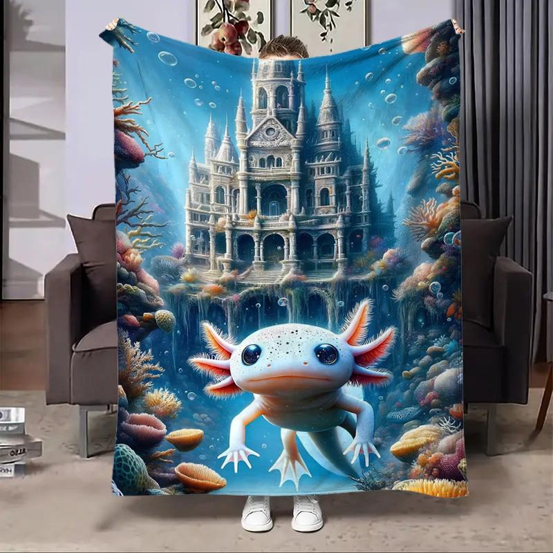 8 Sizes Cute Axolotl Printed Blanket Warm Soft and Comfortable Home Travel Blanket Sofa Bedding Cover Blanket Kids Gamer Gift