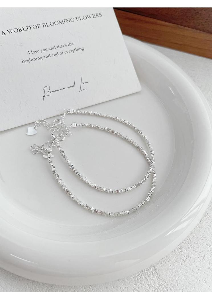 Sterling Silver S999 Minimalist Crushed Beads Bracelet: Women's Versatile Light Luxury Stacking Jewelry