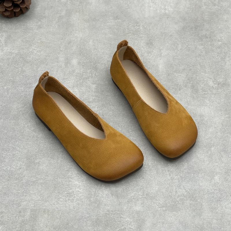 Johnature Echte Leder Flache Slip-on Schuhe Lässige Quadratische Zehenpartie Bequeme Weiche Sohle Damen Flats