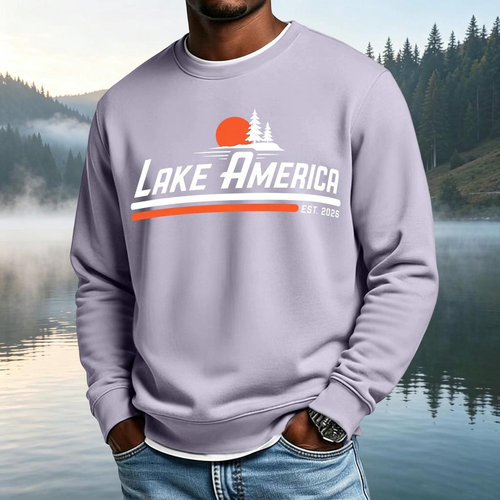 Men's Casual Loose Fit Neck Long Sleeve Shirt with Letter Graphic Print