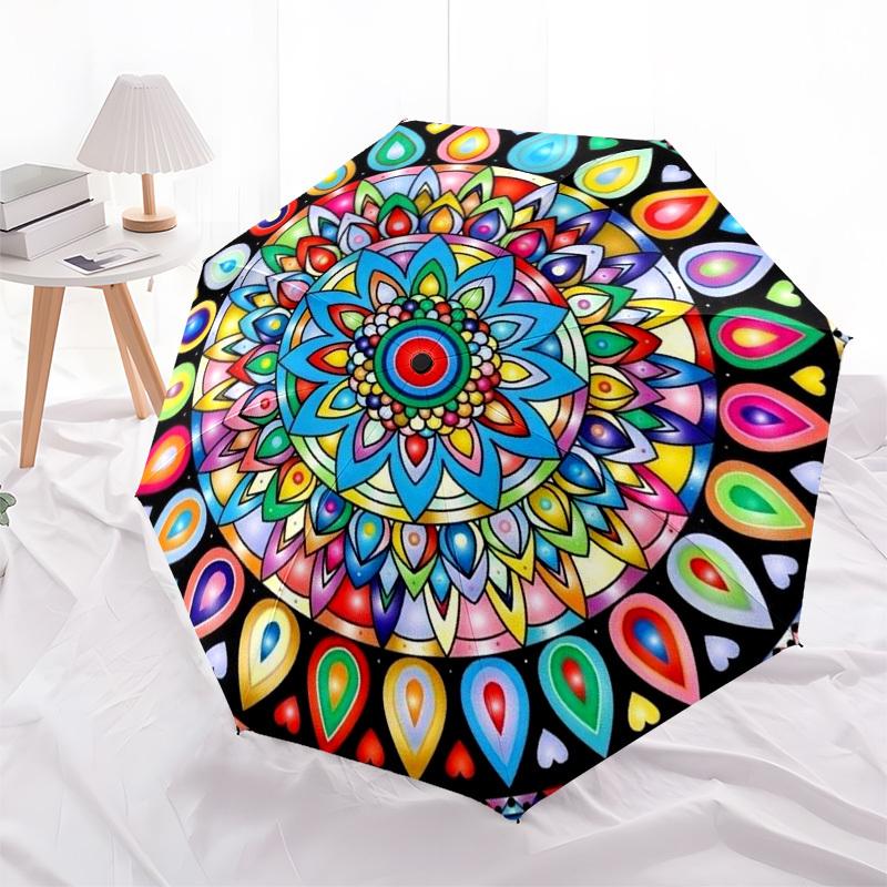 1pc Mandala, Symmetry, Colorful Umbrella with Plastic Handle,Compact & Stylish,Suitable for All Seasons YS331030