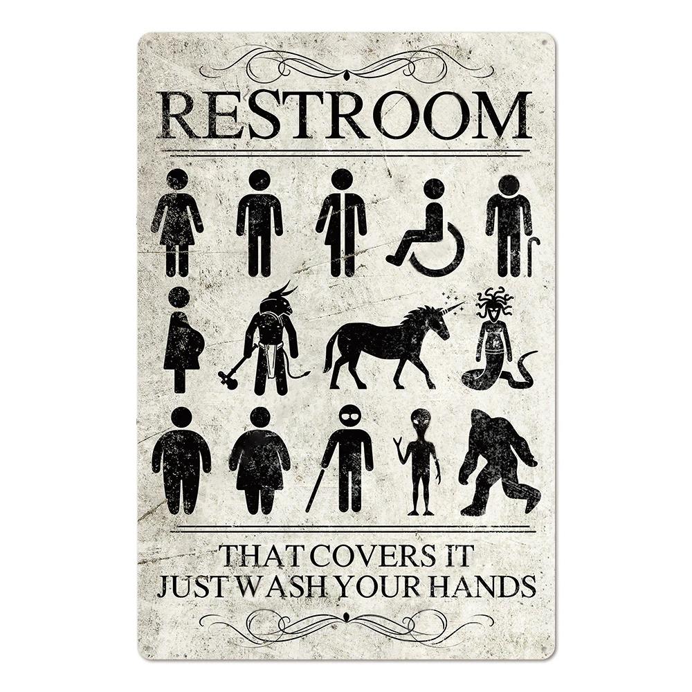 Toilet Sign Vintage Funny Metal Posters Tin Sign WC Lavatory Toilettes Wall Art Bathroom Restroom