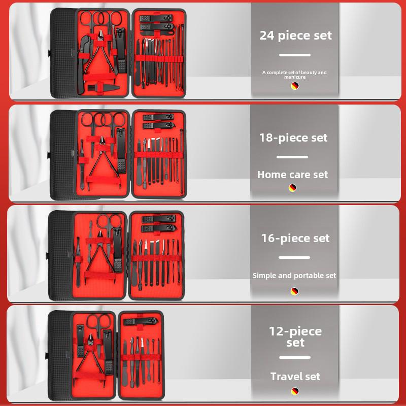 24-Piece Stainless Steel Nail Care Set - Black & Red