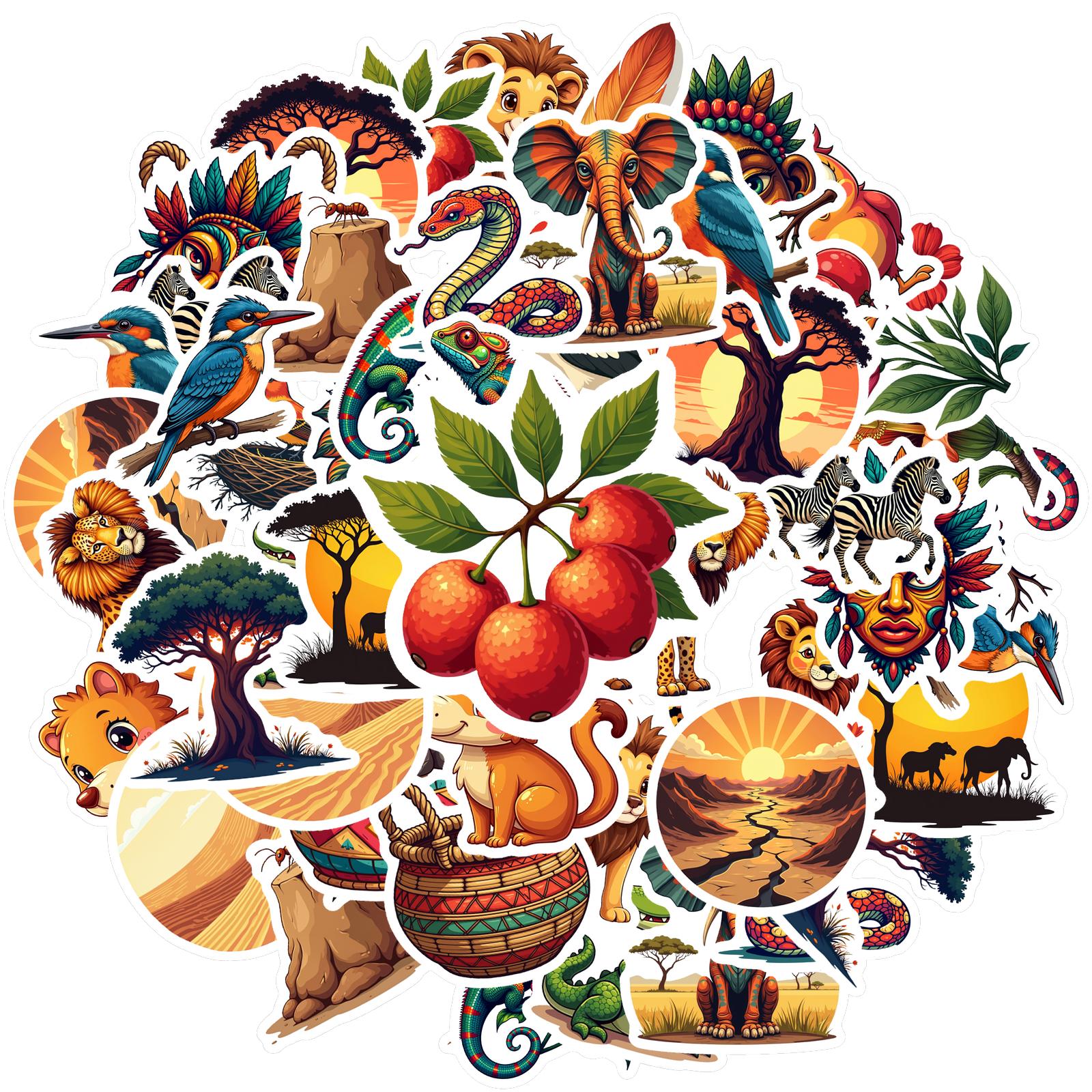 

35-70pcs Exotic Safari Tribal Stickers African Landscape Graffiti Diy Phone Case Guitar Skateboard Motorcycle Diary Decoration