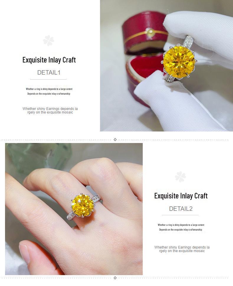 Ice Queen 5-Carat Yellow Moissanite Ring, Eight-Heart Cut with Colorful Fire
