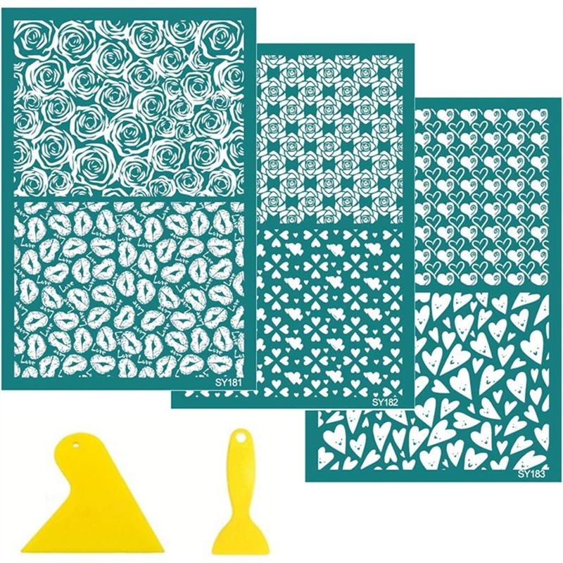 Premium-Valentines Day For T-Shirt Reusable Heart Flowers Silk Screen Transfer Earring Stencil Mesh Transfers