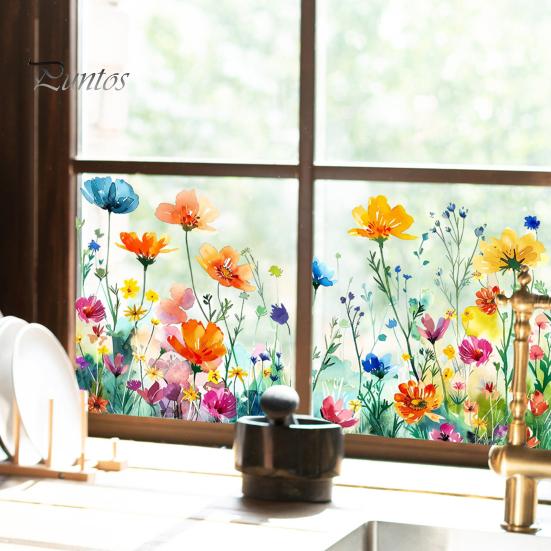 Adesivo statico floreale colorato bifacciale, adesivo con fiori impermeabili, adesivi primaverili per finestre in vetro, porte, casa, ufficio