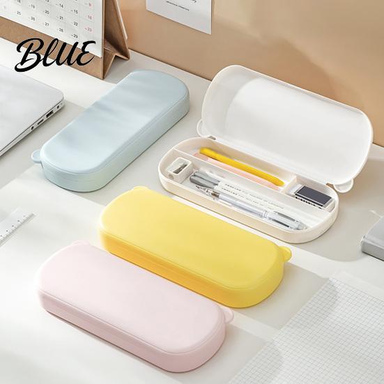 Stationery Organizer Large Capacity Pencil Case with Compartments Macaron Color Plastic Storage Compartment