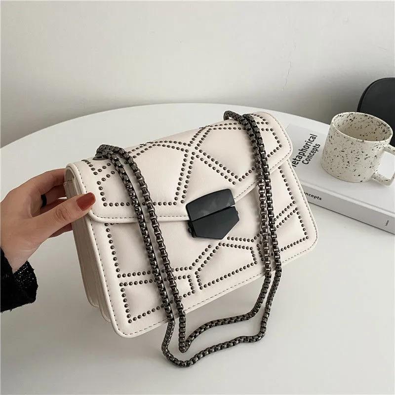 Rivet Chain Brand PU Leather Crossbody Bags For Women Hit Simple Fashion Shoulder Bag Lady Luxury Small Handbags
