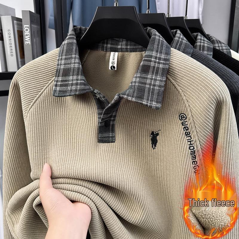 Men s Velvet Embroidered Lapel Sweater - 2025 Autumn/Winter Collection, Thick Warm Knitwear XXXL