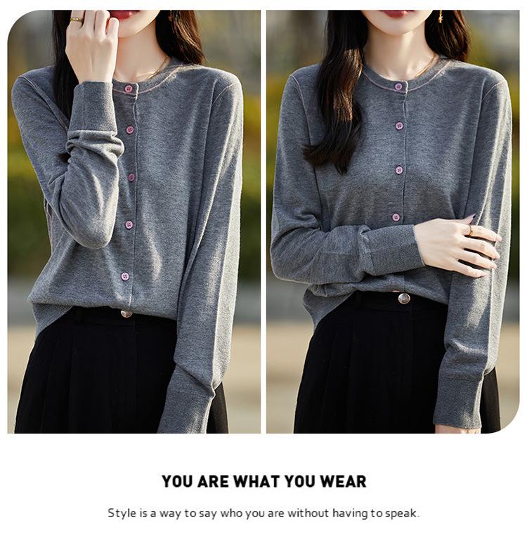 Autumn 2025 Fine Wool Women's Long Sleeve Cardigan - Socialite Style Thin Sweater Top