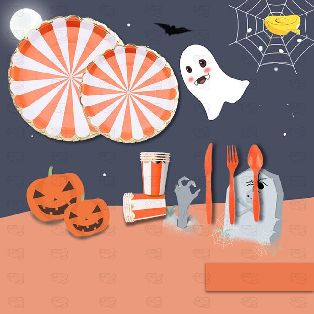 

Творческий оранжевый полосатый одноразовый столовый стол для вечеринок Принадлежности Хэллоуин Декор День рождения Макет вечеринки