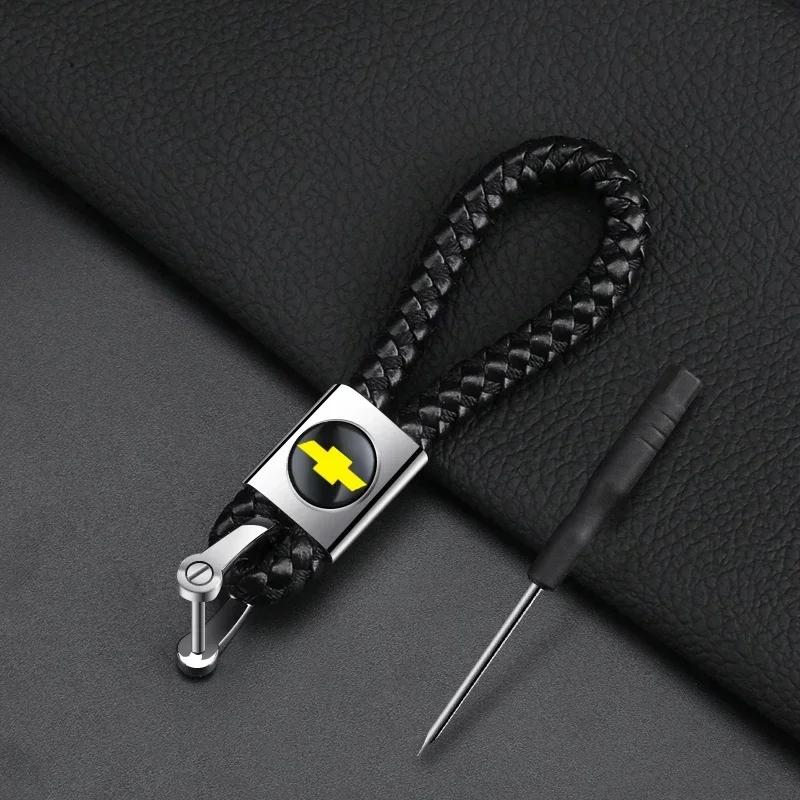 Hand Woven Leather Metal Car KeyChain For Chevrolet Colorado Sonic Aveo Cruze Epica Lova Camaro Impala 2 3 4 5 Car Accessories