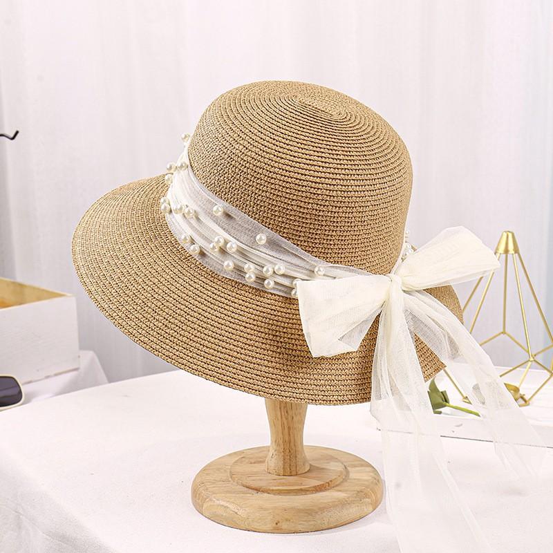 Lace Bow Big Brim Straw Hat Spring and Summer New Sunscreen Beach Sun Hat Fresh and Sweet Bucket Hat