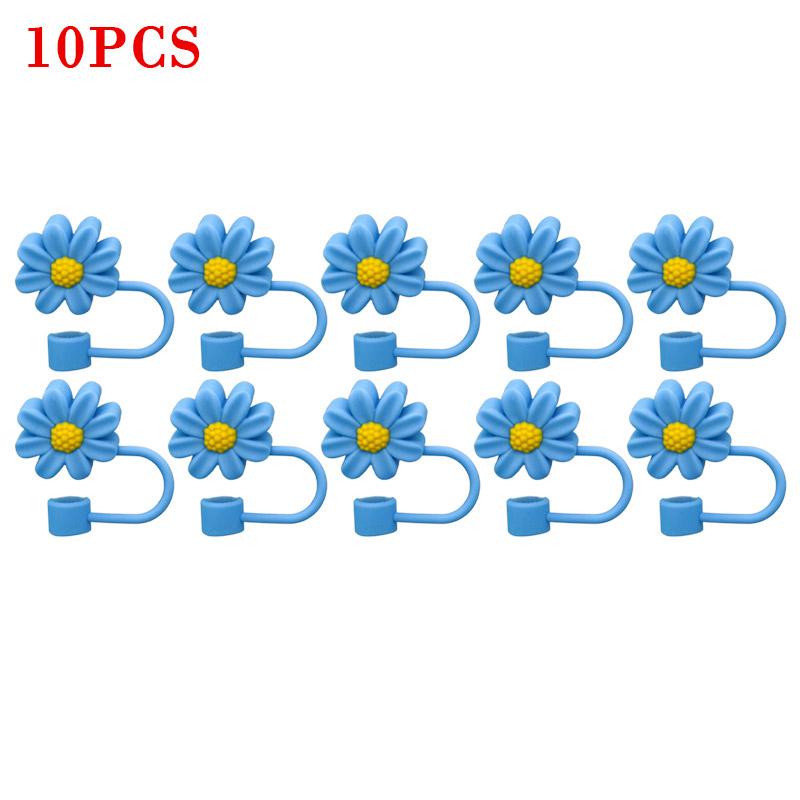 10PCS Silicone Straw Covers Cap Compatible with Stanley 30&40Oz Cup10mm Cute Flower Straw Toppers,Reusable Dust-Proof Straw Caps