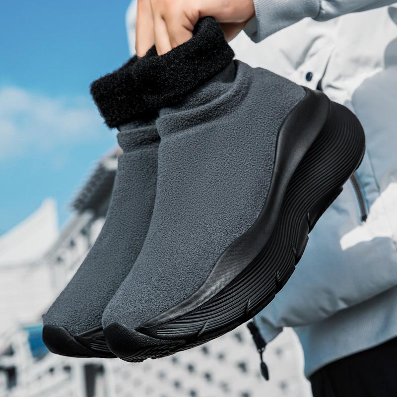 Couple Large Size Warm Fly Weaving Thickened Sports Running Thick Sole Heightening Versatile Casual Shoes Socks Shoes Cotton Shoes