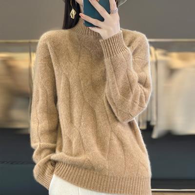Women's Pullovers Winter Soft Merino Wool Sweater Half High Neck Thick Cashmere Sweater