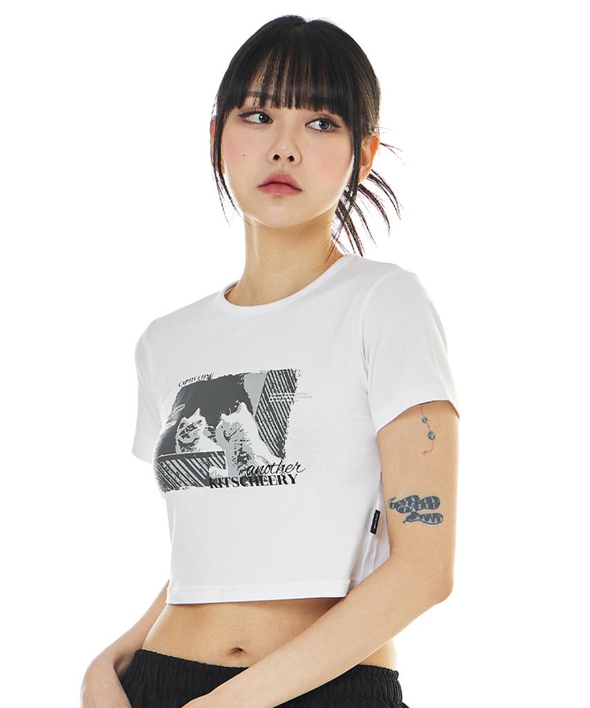 Kichieoli Meow Cat Crop Tee (White)