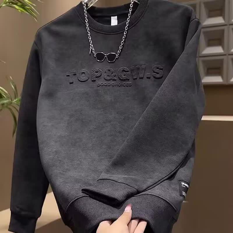 Cross Men's Pullover: Autumn/Winter Long Sleeve Casual Hoodie with Thick Velvet Lining (48-Hour Shipping)