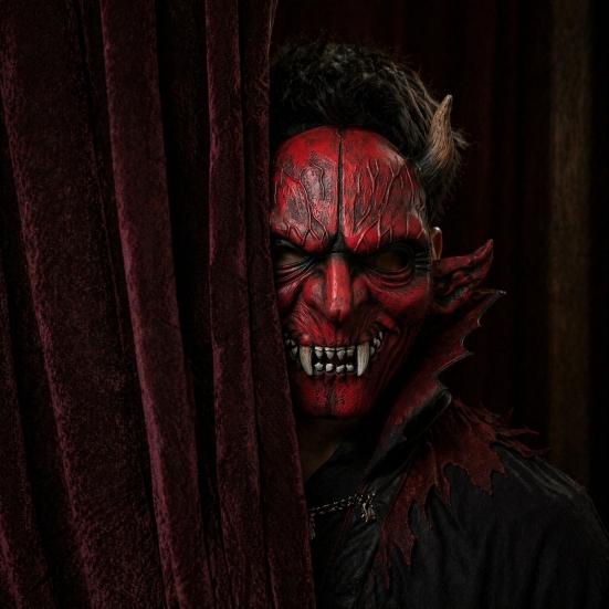 Durable Halloween Fancy Dress Scary Demon Masque for Adults, Horror Red Devil Full Theme Face Party, Haunted House, Cosplay Prop Breathable Foam