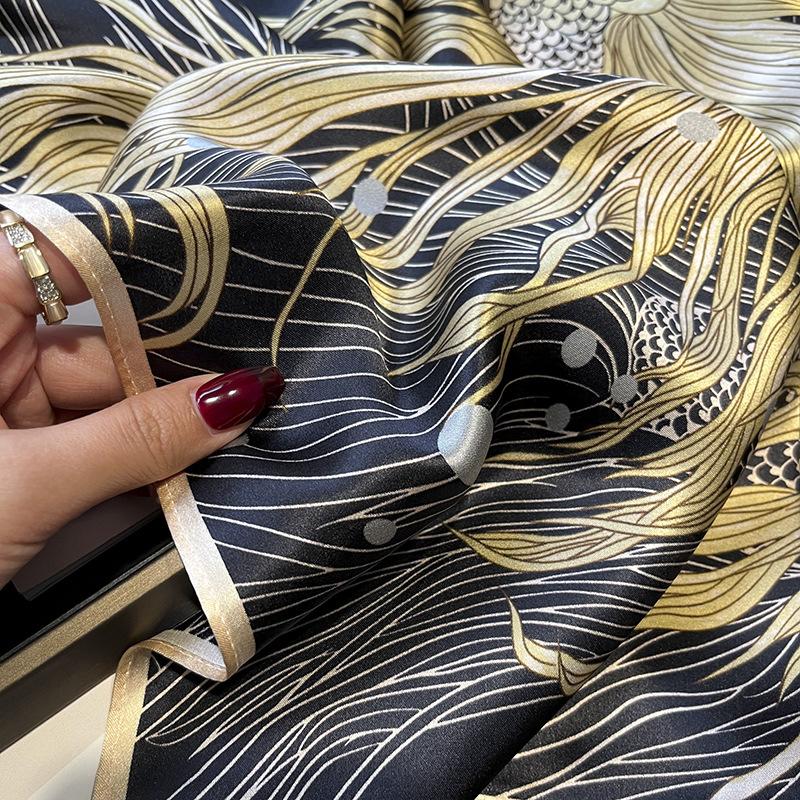 Peony Koi Mulberry Silk Scarf Female Spring And Autumn Foreign Style Versatile 70 Chinese Square Scarf Silk Scarf Decoration