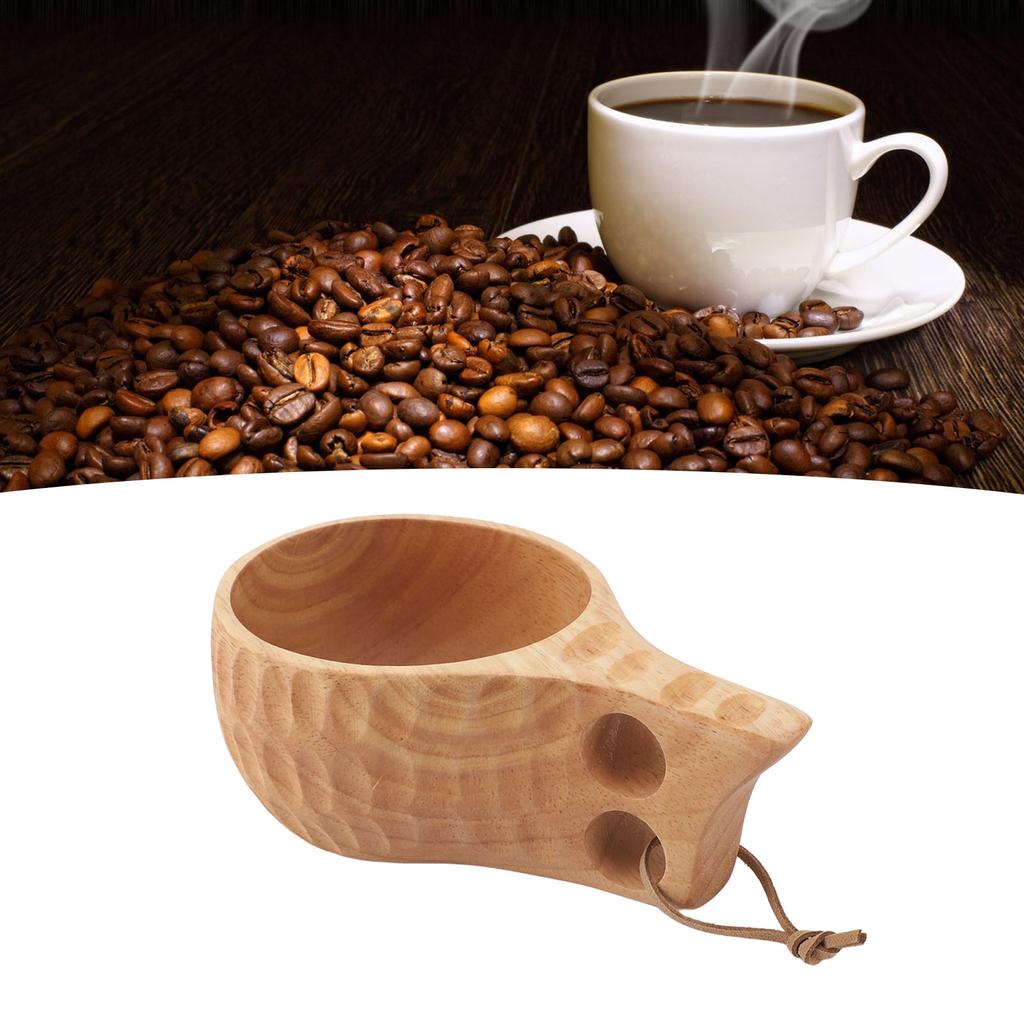 350ML Wooden Cup with Handle Portable Multifunctional Wood Mug Drinking Cup for Coffee Tea Milk Beverages