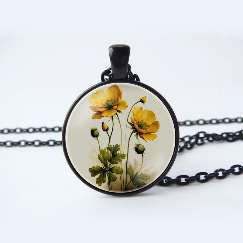 

Цветочное стеклянное ожерелье с кабошоном, кулон, ювелирные изделия, лотос, персик, роза, подсолнечник, тюльпан, ожерелье, ювелирные изделия