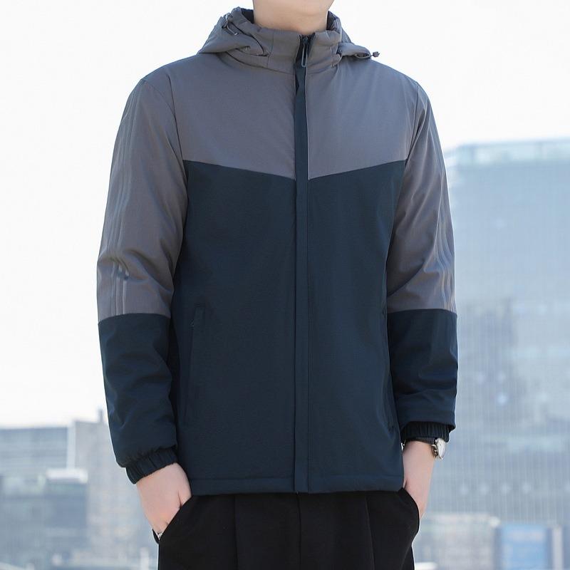 

New men s velvet cotton-padded jacket with hooded multi-bag loose large size blue casual cotton-padded jacket. 6XL темно-зеленого