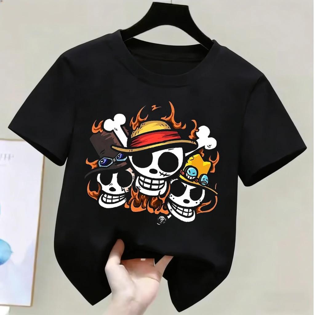 One Piece Monkey D Luffy Kids Cotton TShirt Adult Boys Girls Family Matching Casual Tee Cute Anime Print Summer Tops for Fans