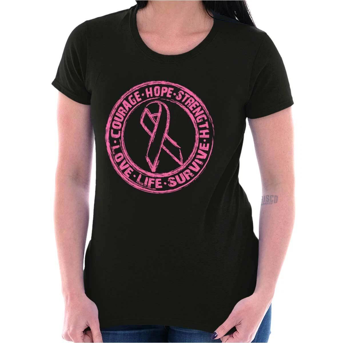 Pink Ribbon Courage Strength Hope Survive Womens Top Junior Graphic Tee XXL