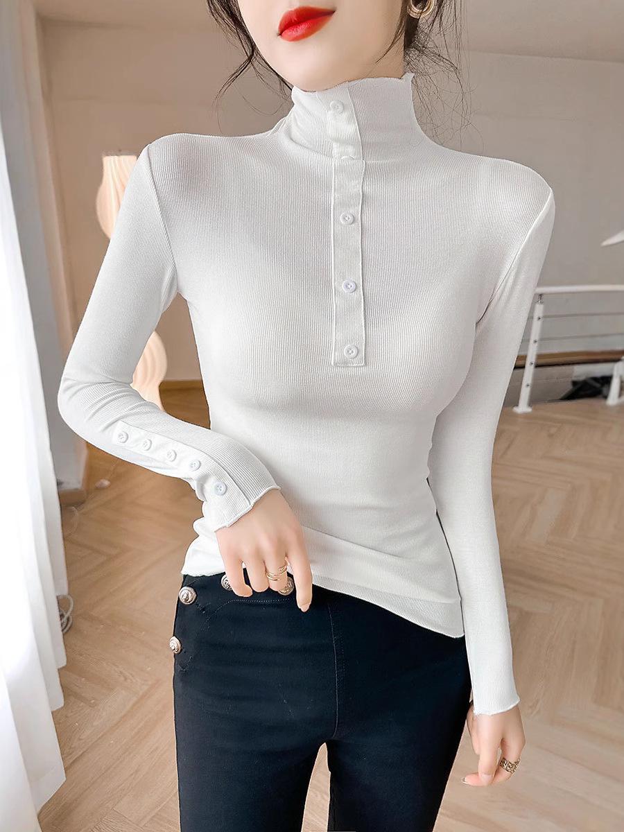 

Women s 2025 Cowl Neck Button Slimming Long Sleeve Ice Silk Top XXL