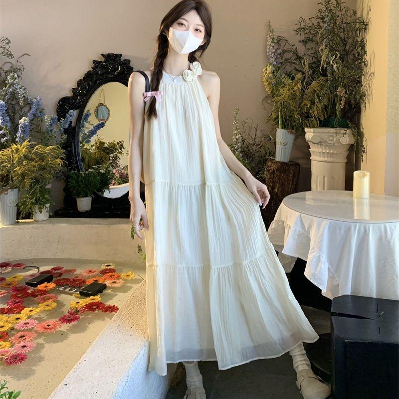 New Three-Dimensional Floral Halter Dress with Lining – Japanese Resort Style Fairy Dress