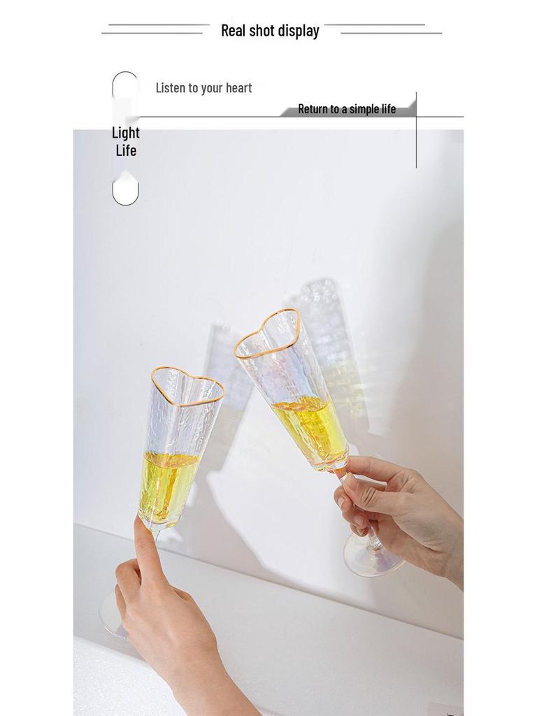 Elegant Hammered Heart-Shaped High-Stemmed Crystal Champagne Glass with Gold-Plated Edge