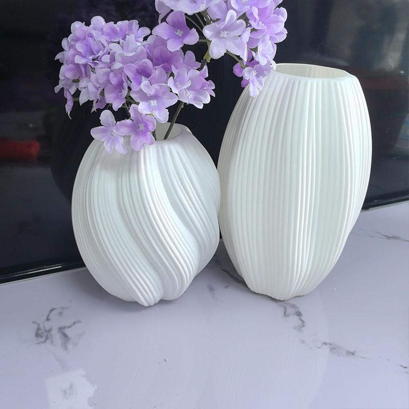 Nordic White Flower Vase Imitation Ceramic Plastic Flower Vase Living Room Desktop Decoration Wedding Centerpiece Arrangement