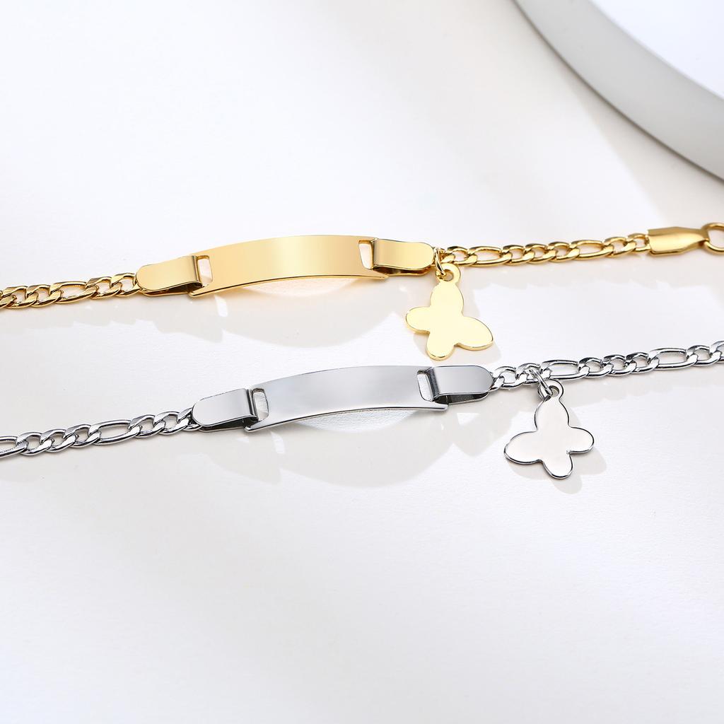 Personalized Butterfly Bracelet Name Customized for Gilrs Boy, Figaro Chain Link Wrist Jewelry Stainless Steel