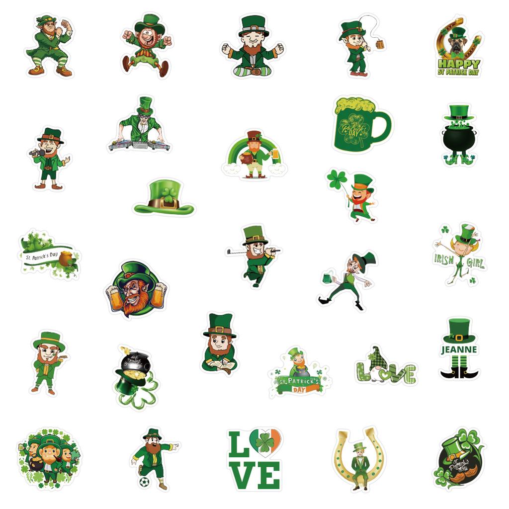 10 30 50 100pcs St. Patrick's Day Cartoon Stickers Creative Funny Cute Stickers Kids Toys Diy Pvc Easter Decal Decor Stickers